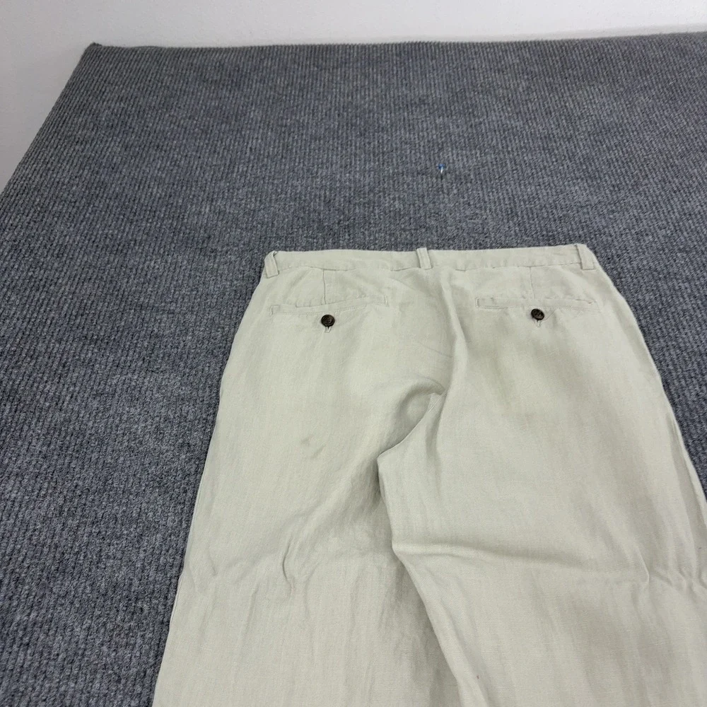 Brooks Brothers Pants Mens 32x30 Beige Linen Pleated Cuffed Casual Preppy Style